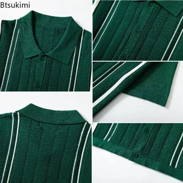 Chemises polo en tricot rayées rétro pour hommes