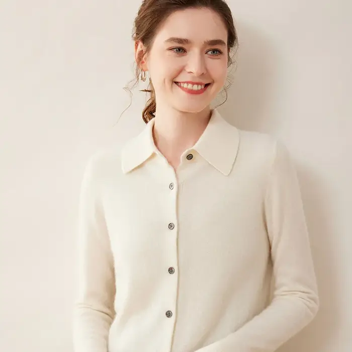 YTFidio cachemire laine mérinos pull femmes col POL à manches longues haut de luxe vêtements de créateur femme Cardigans