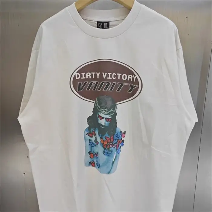 T-Shirt Bleu Délavé Vintage pour Homme et Femme, de Haute Qualité
