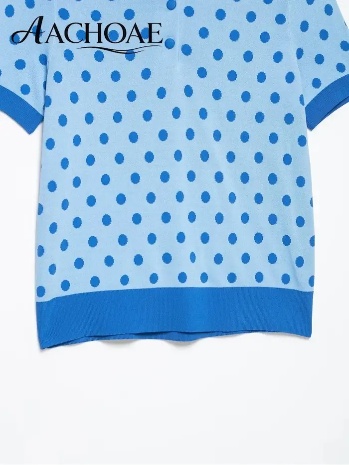 AACHOAE – polo en tricot à pois pour femmes