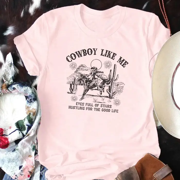 T-shirt Cowboy Like Me Western Rodeo pour femme, t-shirts graphiques, Vintage, Boho, Country Music,