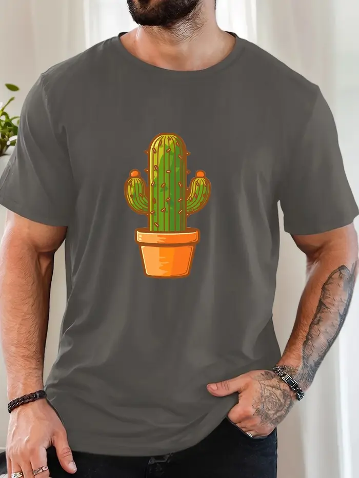 T-Shirt homme 2025 nouveauté mignon Cactus graphique Vibrant vert et Orange imprimé haut élégant quotidien décontracté