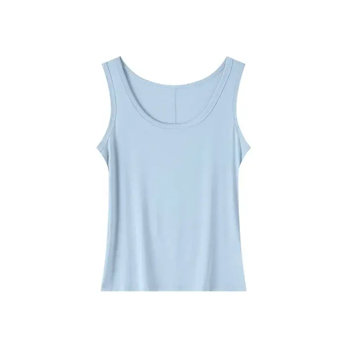 Débardeur Femme Col U en Mélange Tencel et Laine, Coupe Slim, Sans Manches, Couleur Unie, pour Superposition, Camisole Basique d'Été