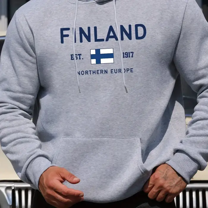Sweat à capuche pour homme avec imprimé lettres finlandaises