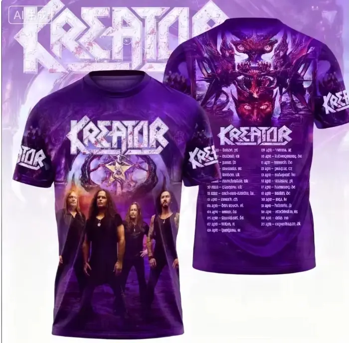 Nouveau T-shirt 3D imprimé Kreator Band 2026 pour Hommes