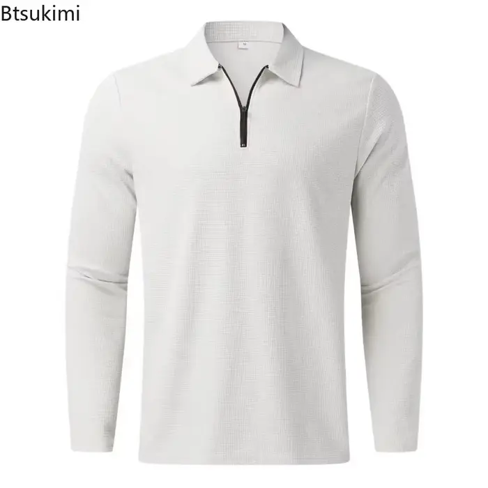 Nouveaux Polos Homme Tendance en Tissu Gaufré Confortable et Respirant – Hauts Décontractés à Manches Longues