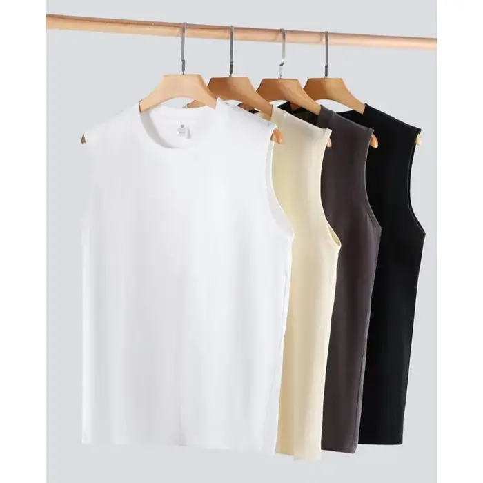Vente flash - Vêtements d'été pour hommes - Débardeur basique élastique en coton pur - T-shirt sans manches