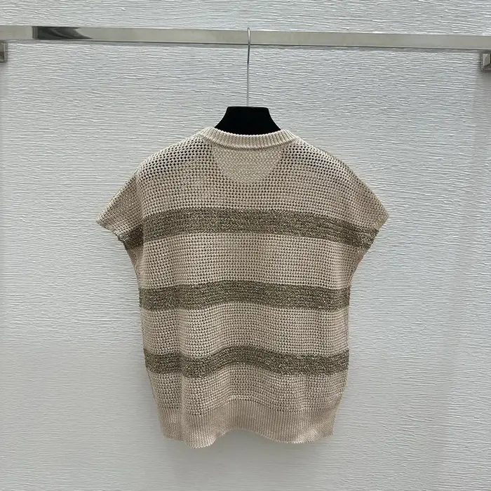 Haut court en tricot ajouré rayé à blocs de couleurs
