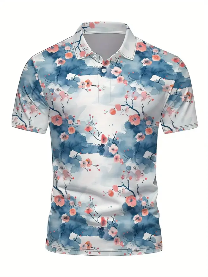Polo à motif de fleurs de cerisier japonais pour hommes et femmes
