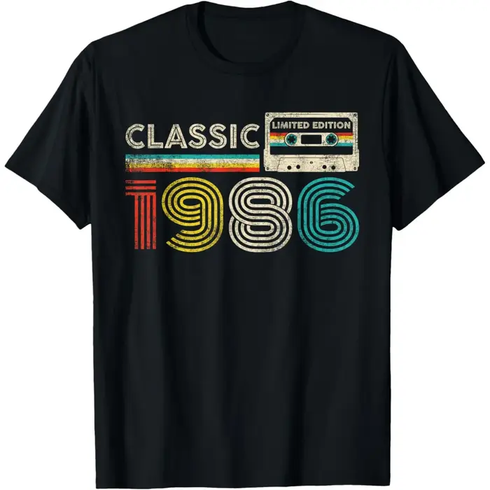 40 ans classique 1986 Vintage Cassette bande drôle 40th t-shirts hommes Streetwear t-shirt à manches courtes unisexe vêtements amples