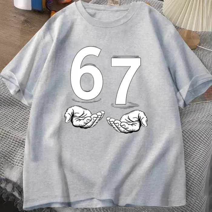 T-shirt Meme 67 pour hommes et femmes, imprimé amusant, manches courtes, coupe ample et confortable, style streetwear, mode masculine