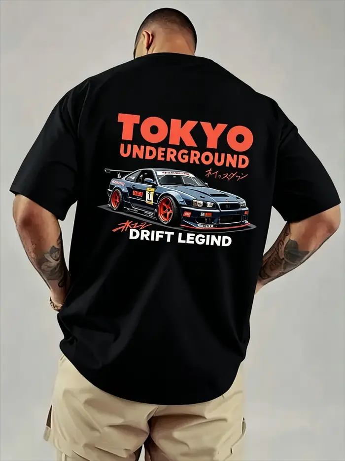 T-shirt ample en coton doux pour homme avec imprimé Tokyo Drift Racing, idéal pour l'été, style décontracté urbain, manches courtes