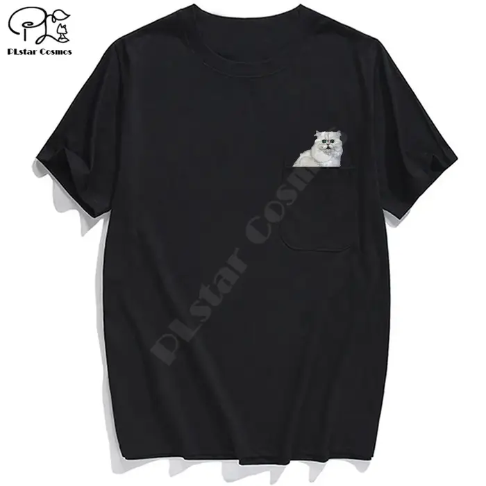PLstar Cosmos t-shirt mode été poche travail chat imprimé