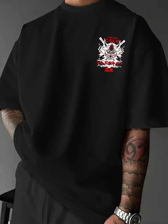T-shirt imprimé démon Oni japonais pour hommes