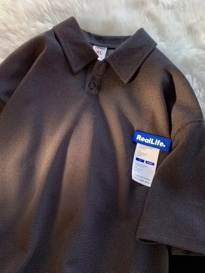 Polo décontracté à manches courtes pour hommes, t-shirt gaufré, étiquette imprimée lettre, streetwea