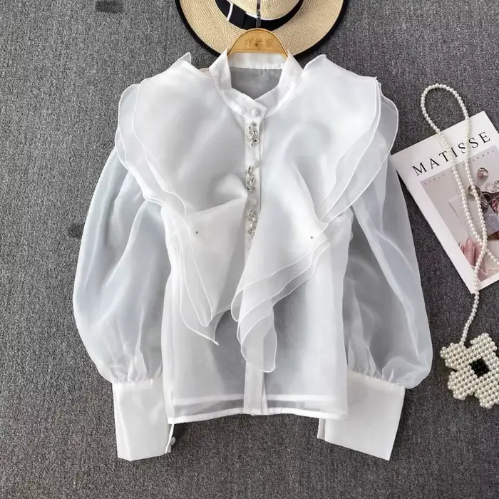 Chemisier à volants en organza pour femmes