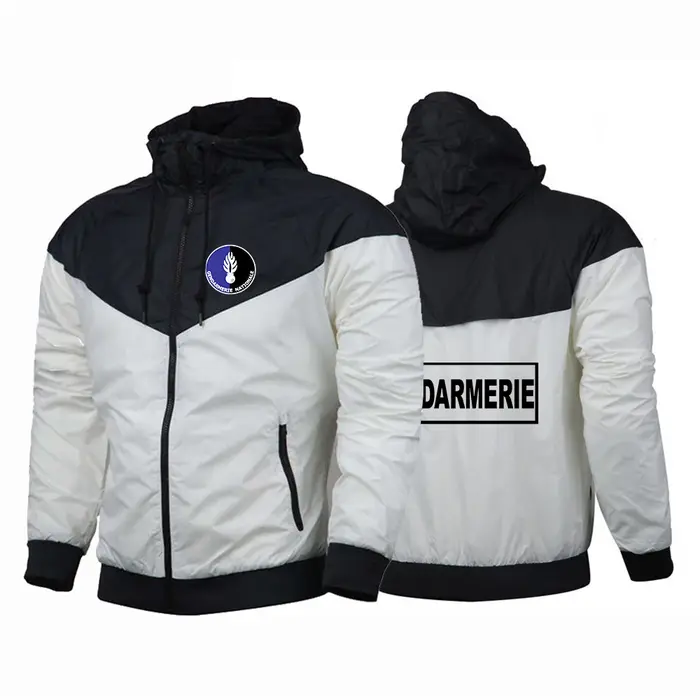 2025 printemps automne Gendarmerie française Logo imprimé Patchwork couleur unie manteau décontracté hommes populaire mince respirant veste à capuche