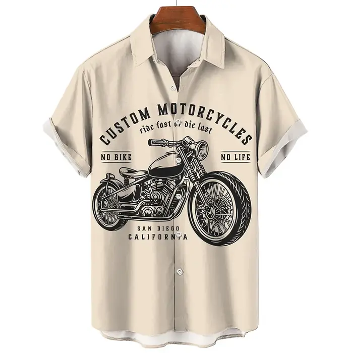 T-shirt Rétro à Motif Moto Manches Courtes pour Homme Été 2026 – Motif Moto 3D