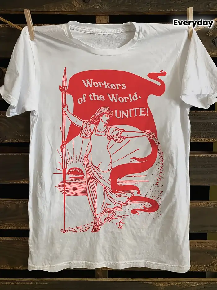 T-shirt rétro à motif marxiste pour hommes et femmes « Ouvriers du monde