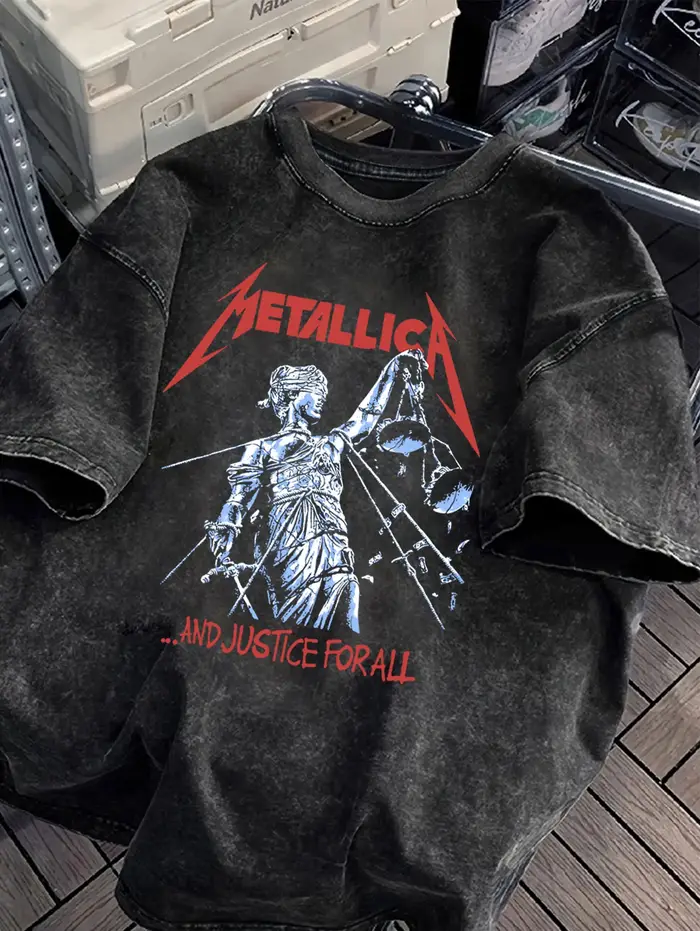 T-shirt délavé à motif de groupe de Rock Vintage
