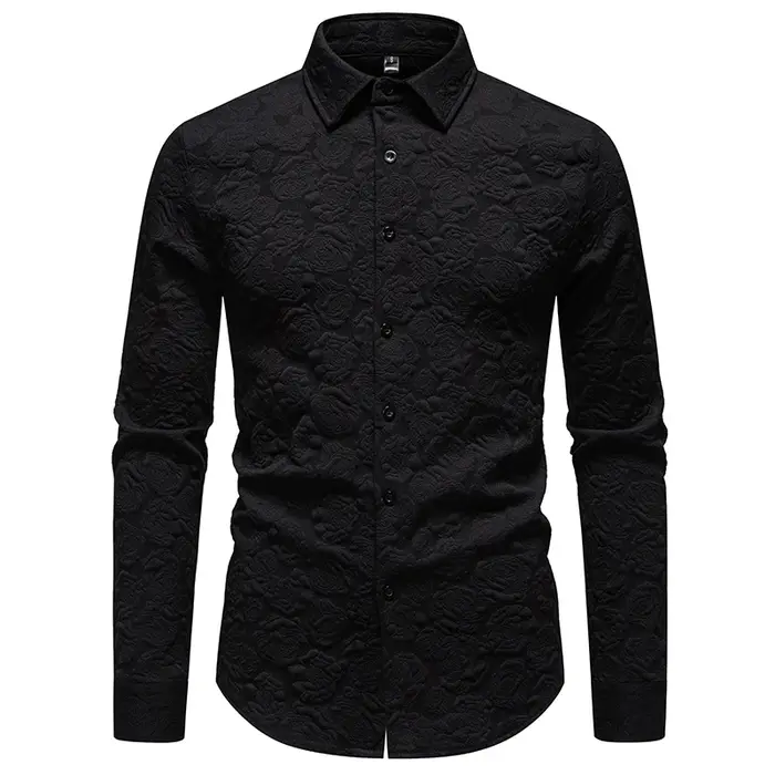Chemise noire sexy à manches longues et plumes pour hommes