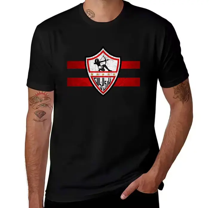 T-shirt pour homme 100% coton Zamalek SC avec logo imprimé délavé, tee-shirt décontracté pour les fa