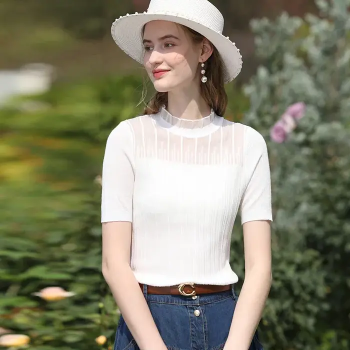 I BELIEVE YOU-Chemise en laine à manches courtes pour femme
