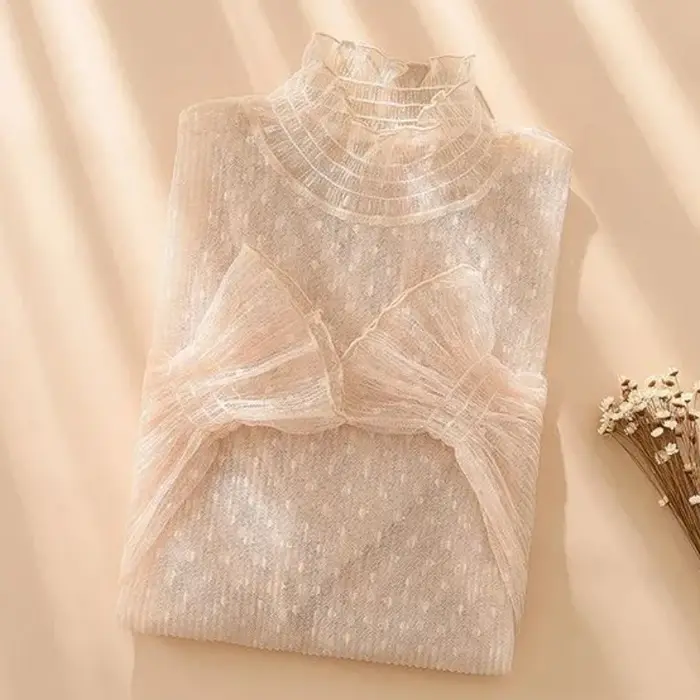 T-shirt sexy pour femme à col montant en maille