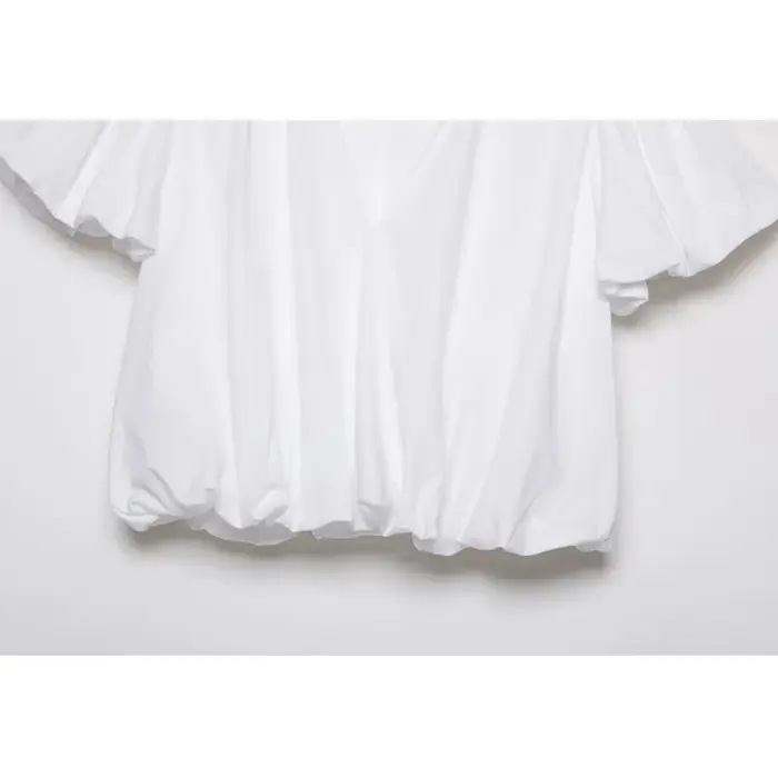 Chemisier ballon pour femme Nouvelle collection Printemps-Été 2026 – Blouse simple à col en V et manches courtes