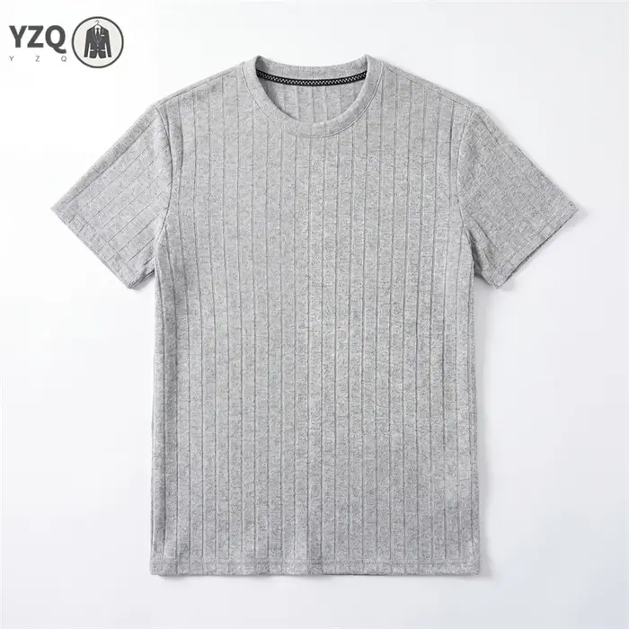 T-shirt côtelé basique à col rond pour homme