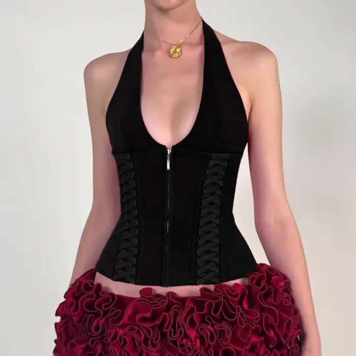 Comme Jennie vente chaude sangle de cou taille gilet à glissière fille