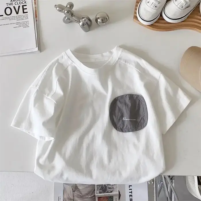 T-shirt à manches courtes pour garçons, été, enfants, col rond ample, blanc, hip-hop, décontracté, i