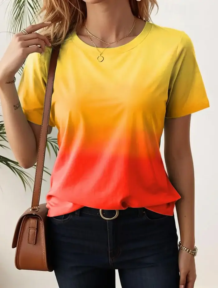 T-shirts pour femmes, imprimé dégradé 3d, vêtements décontractés pour femmes, t-shirt surdimensionné