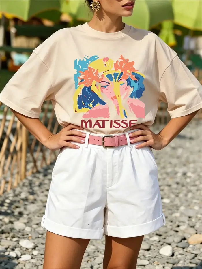 T-shirts en coton imprimés avec émoticônes coréennes pour femmes