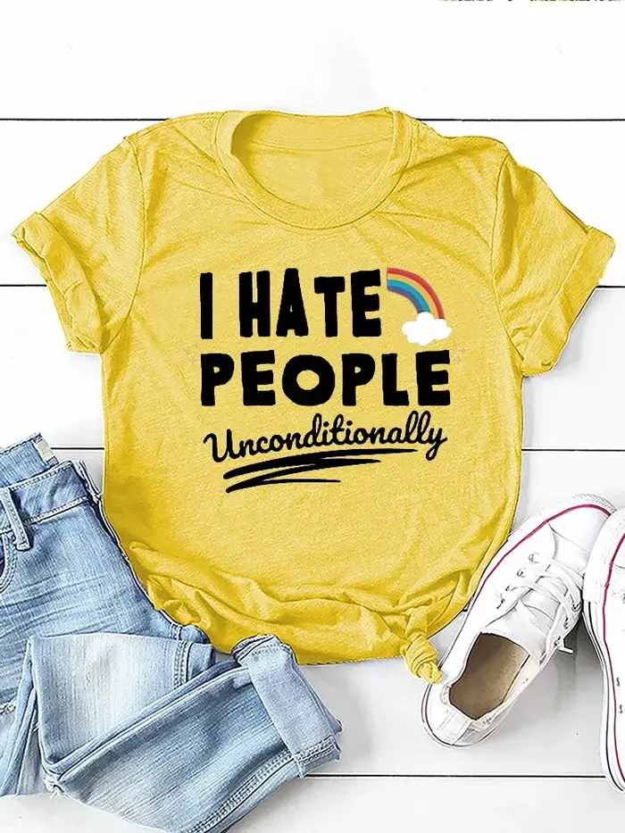 Je déteste les gens arc-en-ciel imprimé femmes t-shirt à manches courtes col rond femmes t-shirt dam