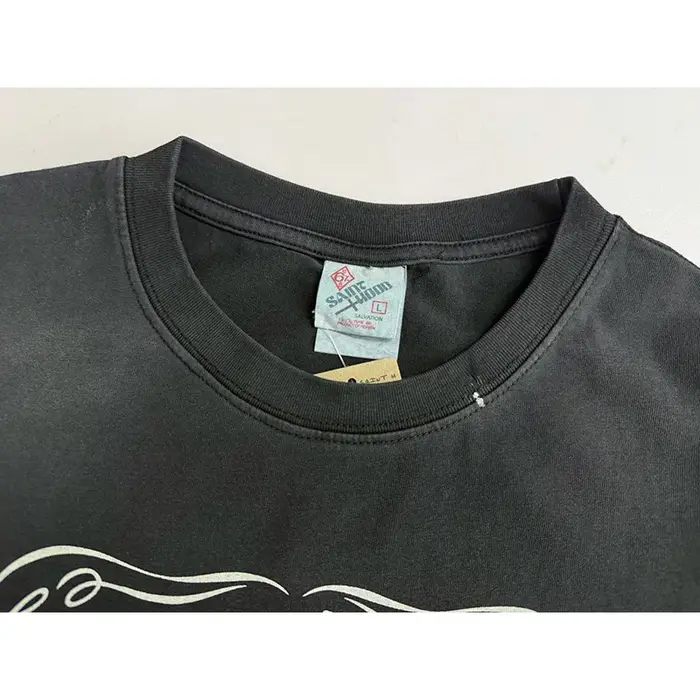 Vintage lavé noir Streetwear Saint capuche T-Shirt hommes femmes surdimensionné ange crâne amour imprimé Splash-encre