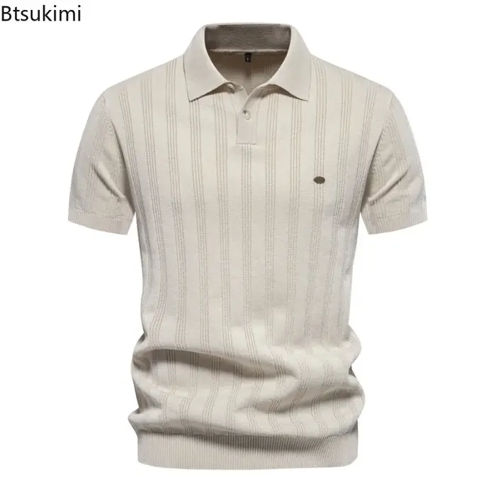 Nouveaux Polos en Maille Côtelée pour Hommes Été 2026 – Chemises Décontractées Haut de Gamme Tendance pour Affaires –
