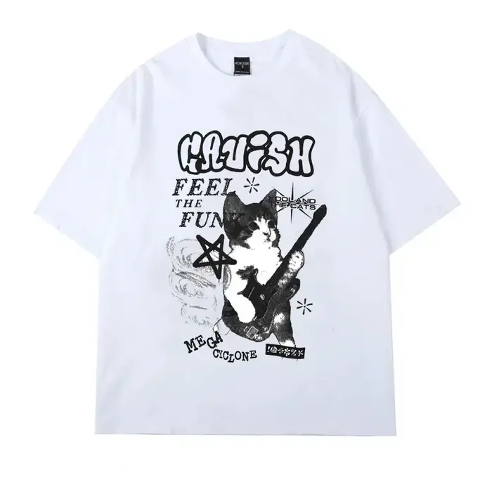 JEGraphic-T-shirt à manches courtes Cat Rock pour femmes, Streetwear américain, Vêtements d'été, Mod