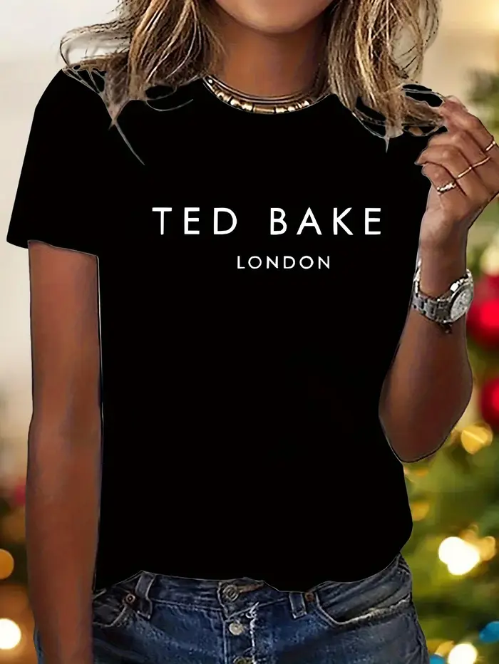 TEDBAKE LONDON T-Shirt imprimé graphique doux et extensible pour femme, décontracté, col rond, manch