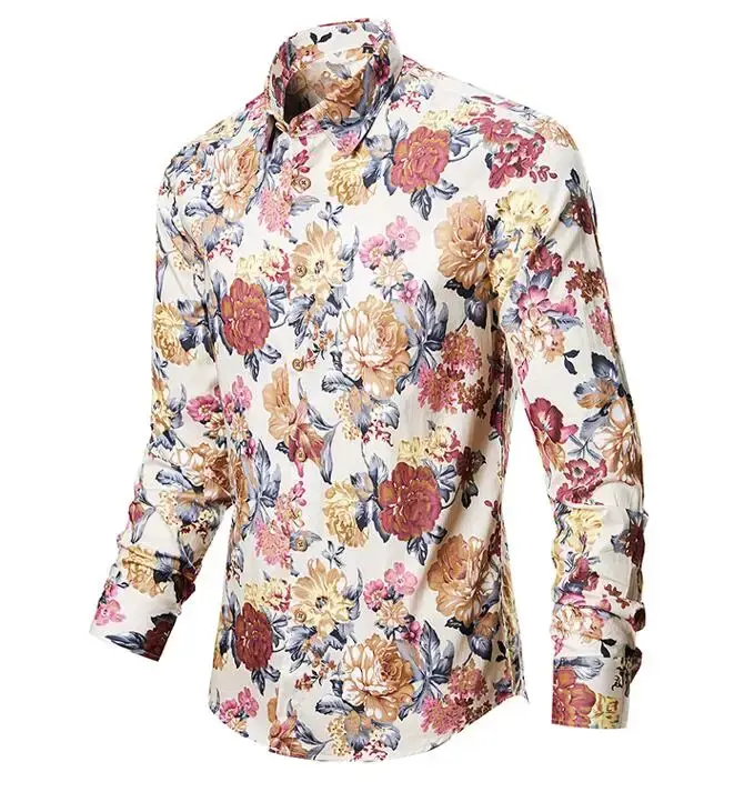 Hommes chemises florales Vintage imprimé Camisa Social à manches longues chemise 2025 mode hommes ro