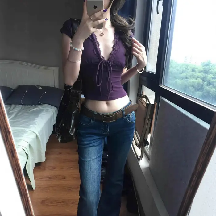T-shirt sexy en dentelle française Y2K pour femme