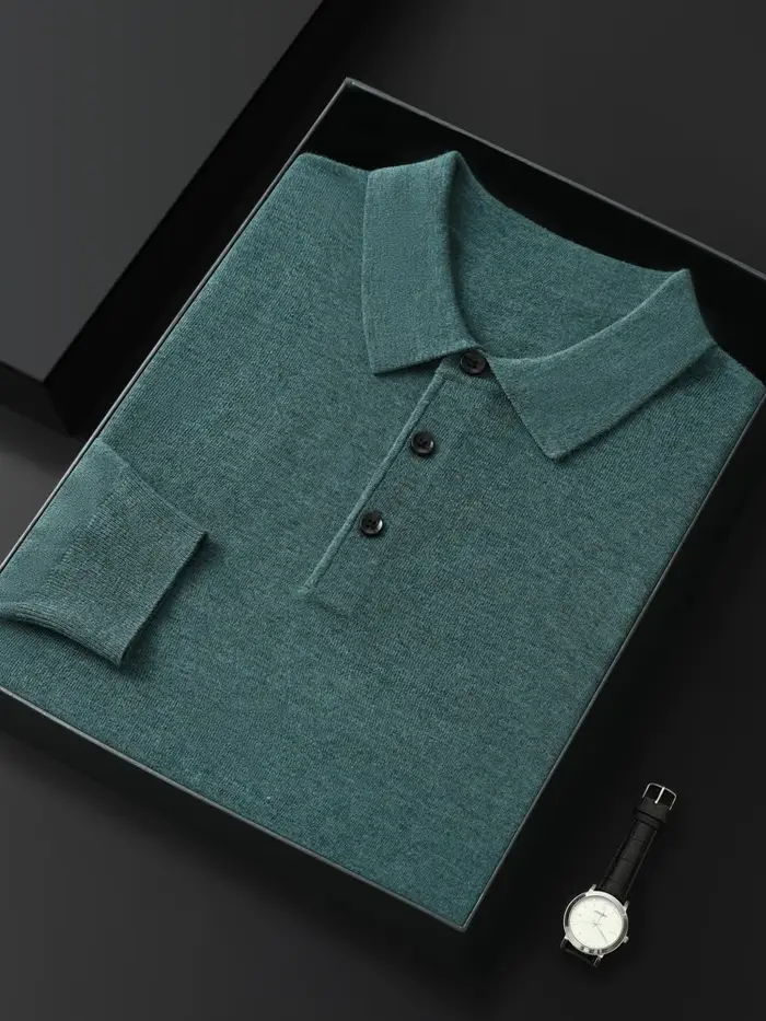 Pull en laine mérinos pour hommes, col Polo, tricot en cachemire, décontracté, ample, dessus de chem