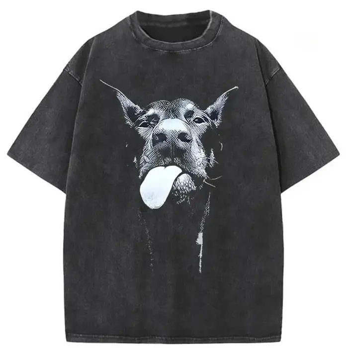 T-shirt à imprimé graphique amusant Doberman Pinscher pour hommes et femmes, col rond en coton délav