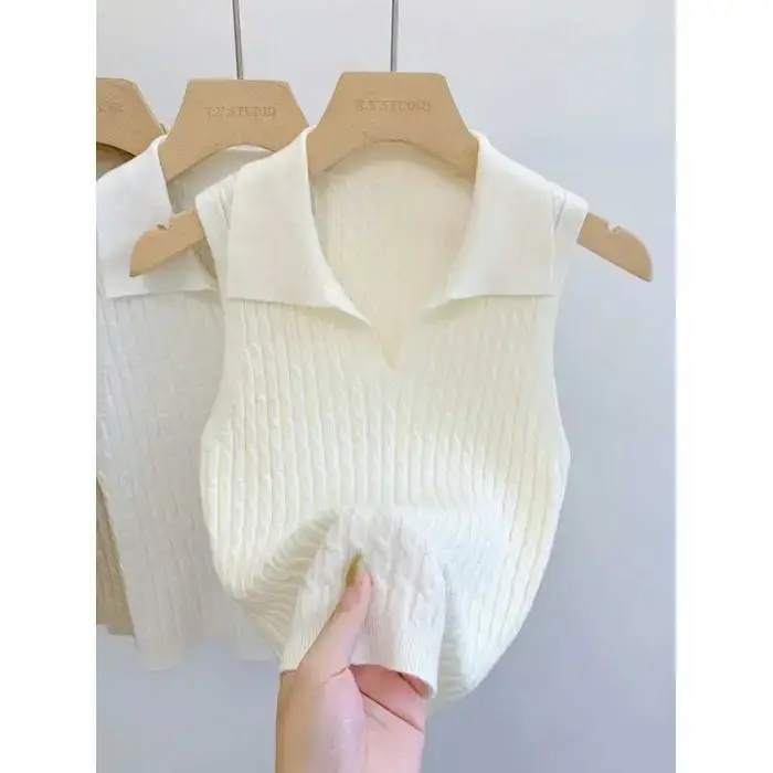 Polo col en V côtelé pour femme – Hauts sexy en maille