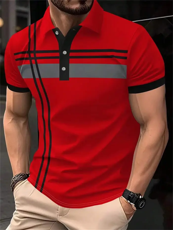 Polo à rayures tendance pour hommes, Simple, mode d'été, imprimé en 3D, décontracté, respirant, surd