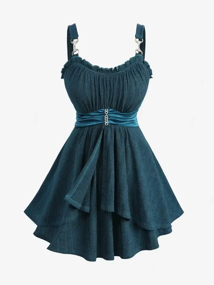 Débardeur pour femmes grandes tailles, couleur unie, avec volants froncés, panneau à chaîne, taille 