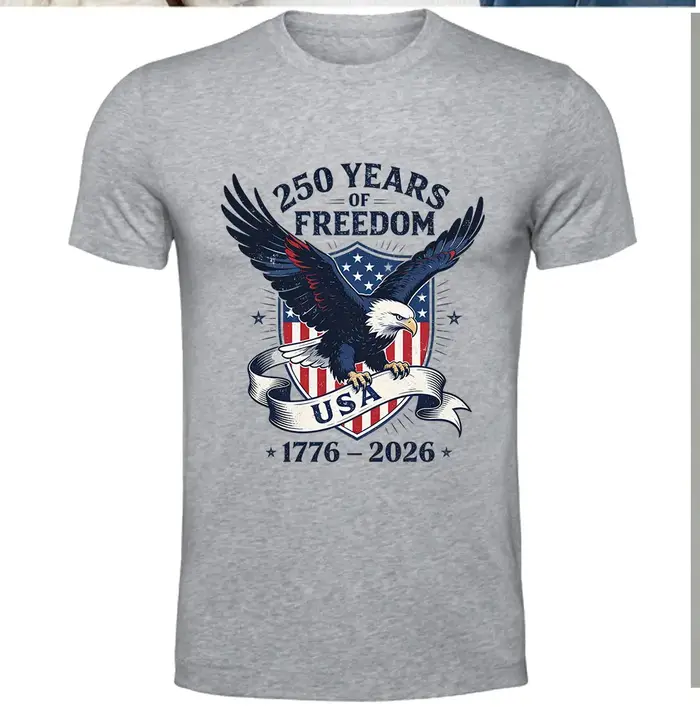 T-shirt patriotique pour homme avec transfert thermocollant USA 250 ans 1776-2026