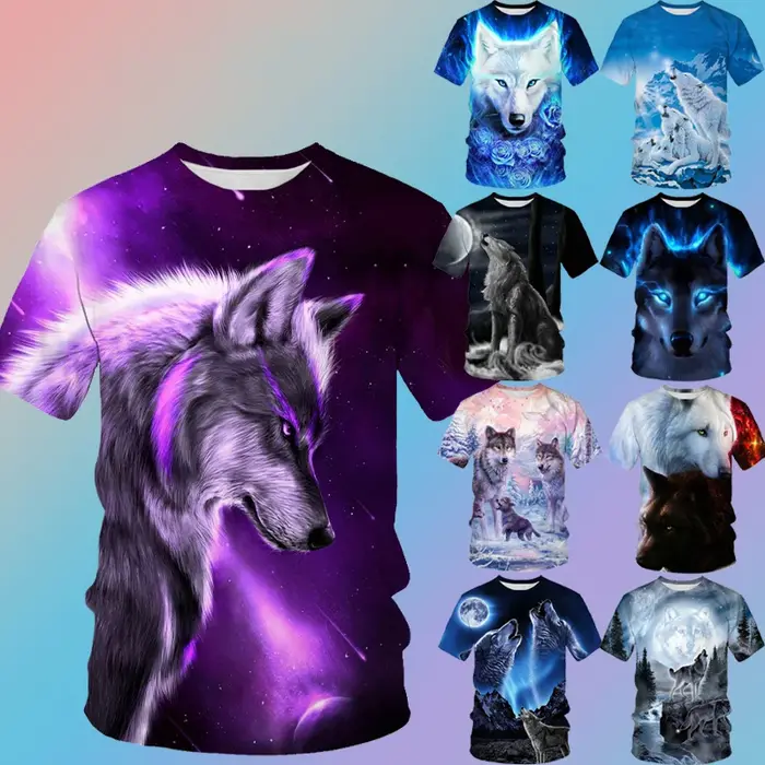 T-shirt imprimé loup 3D pour hommes et femmes