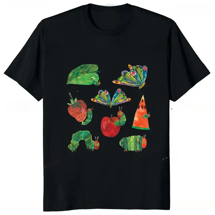 Le chenille très affamée dessin animé imprimé t-shirt Style d'été décontracté mode Couples vêtements Y2K Harajuku unisexe t-shirts