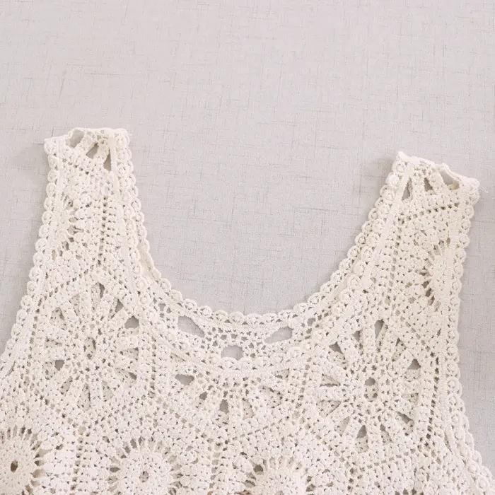 Gilet au crochet Granny Square, débardeur bohème en maille ouverte pour femme, chemisier sans manches en dentelle, tenue de festival bohème d'été